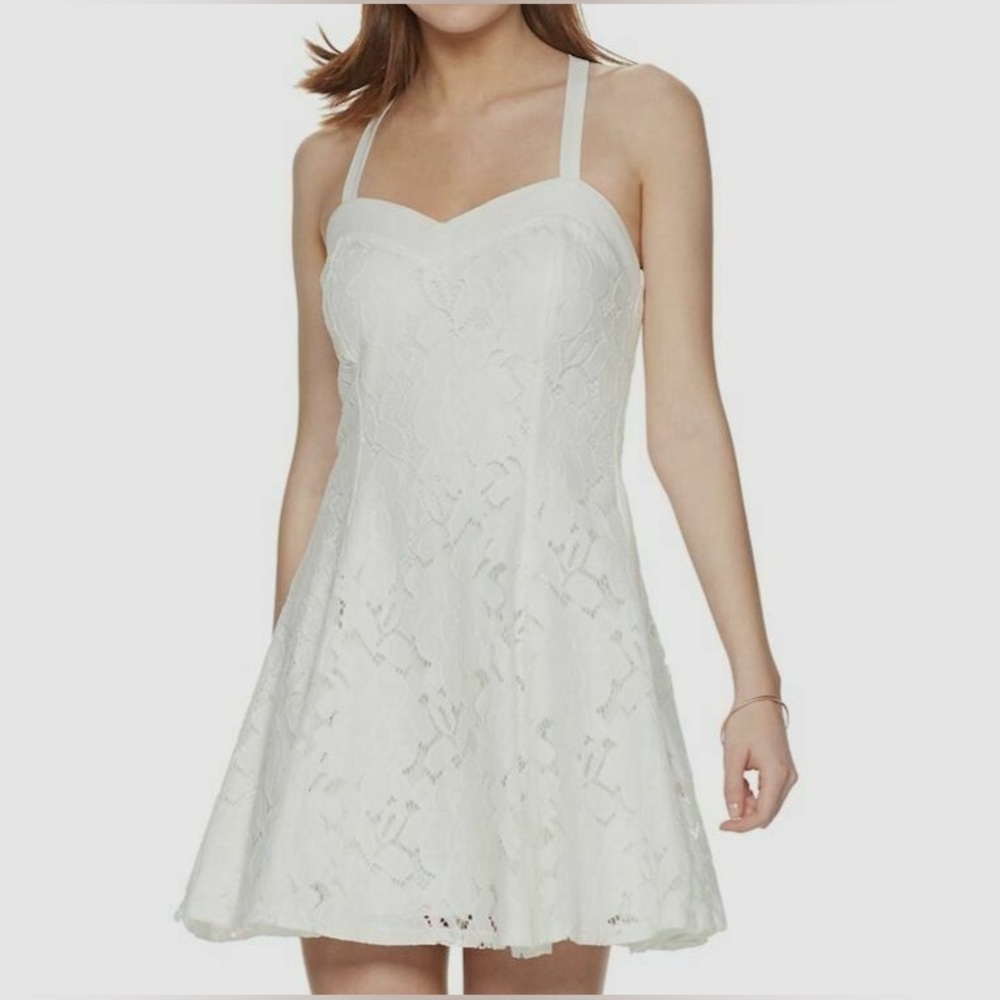 NWT TRIXXI Lace Overlay Criss Cross Back Mini Dress S